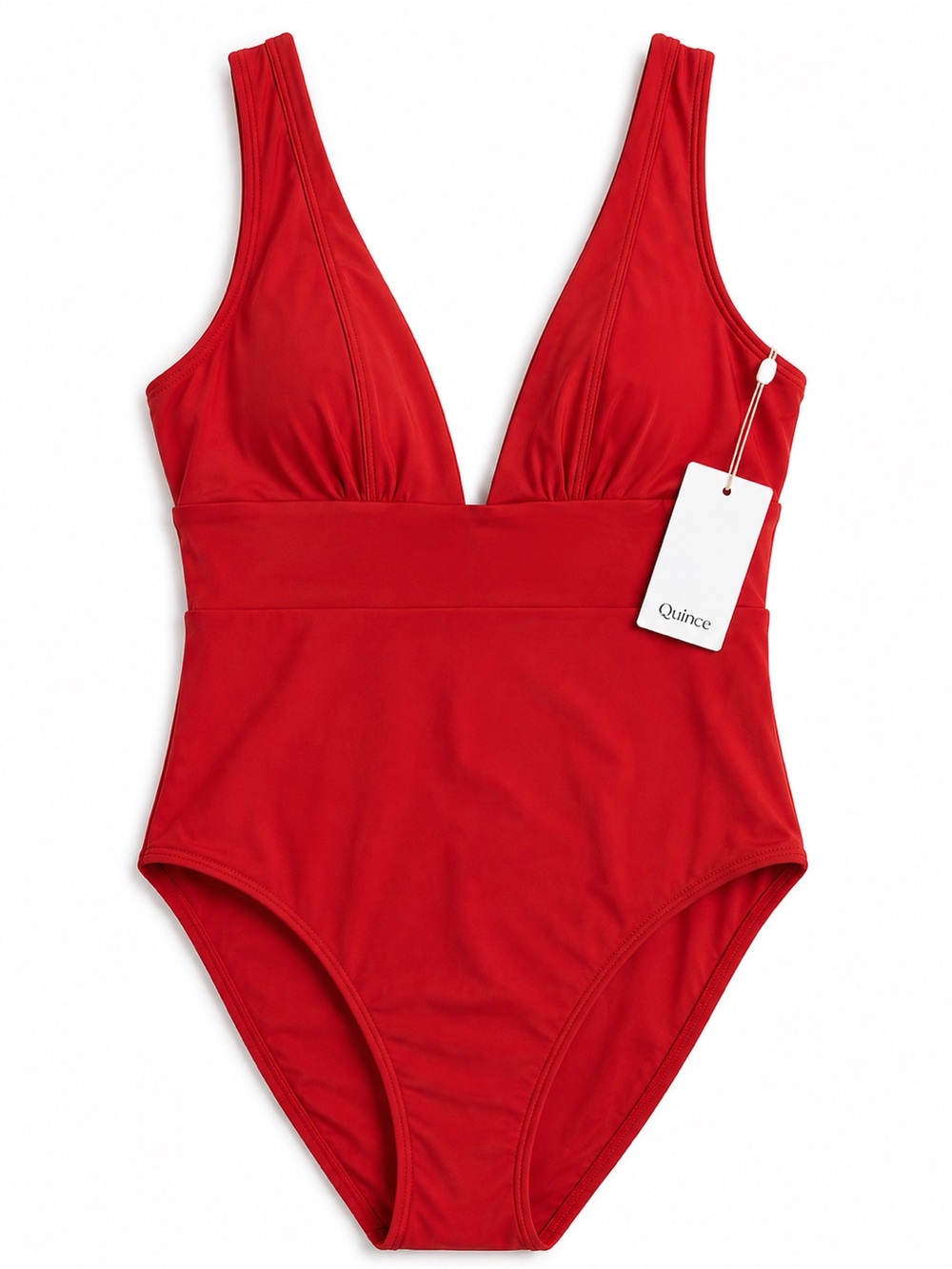 Quince Cherry Red Plunge One Piece Swimsuit | Size Medium | NWT